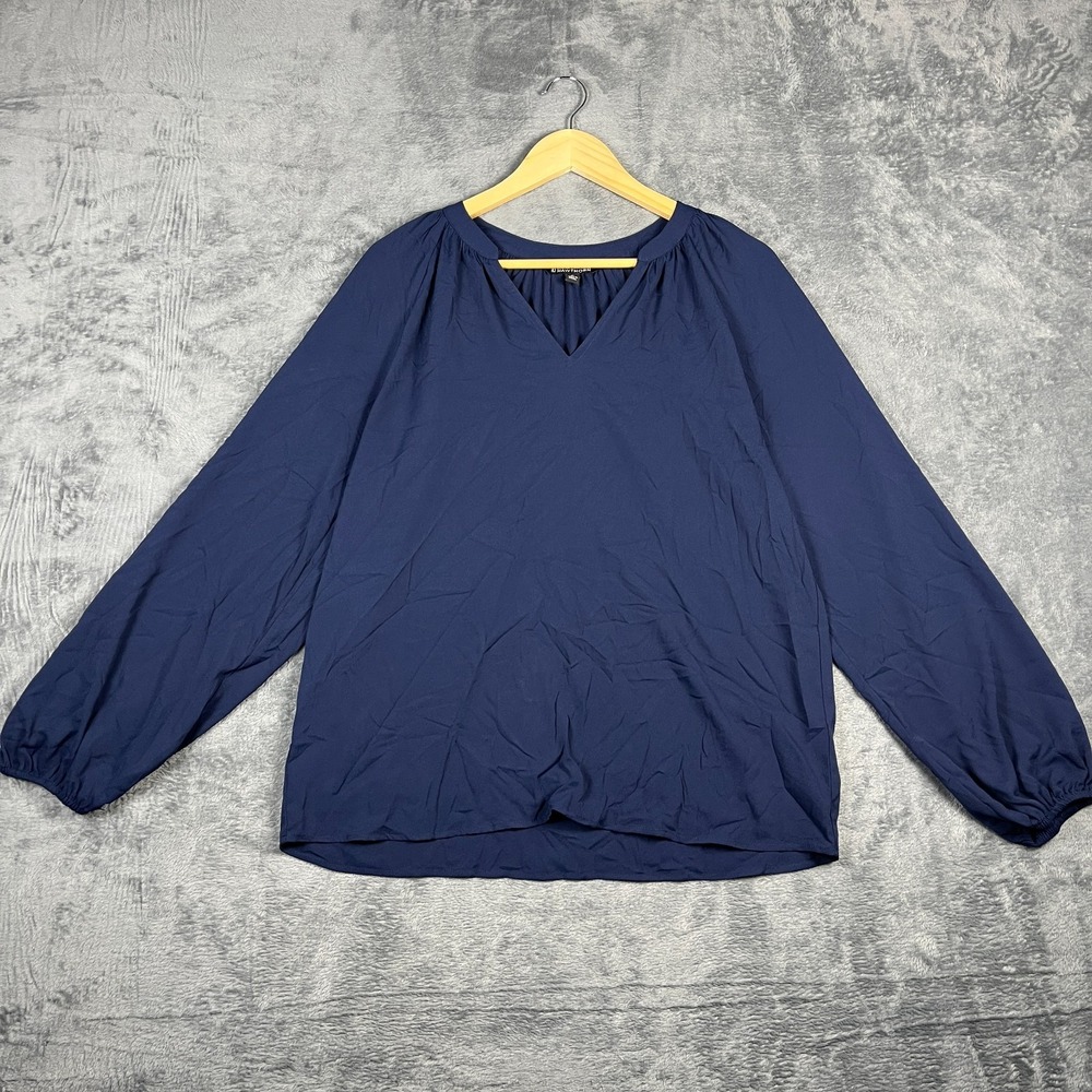 41 Hawthorn Blouse Top Womens Medium Navy Blue V Neck Relaxed Fit Balloon Sleeve